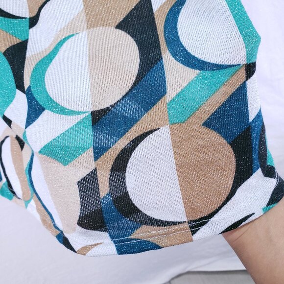 Cocomo Woman Pintuck Blouse Size 3X Multicolor Geometric Stretch Formal Preppy - Picture 12 of 15